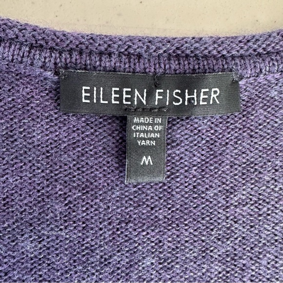 Eileen Fisher Merino Wool Sweater Size Medium Purple Lagenlook V-Neck Slit Side - Picture 14 of 14